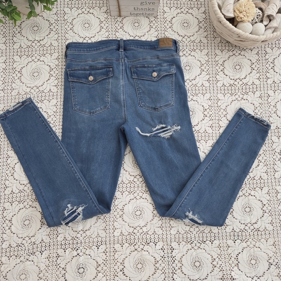 American Eagle Outfitters Blue Distressed  Jeggings Size 12 X-Long - Picture 2 of 7